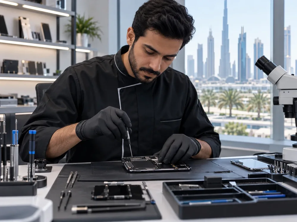 Smartphone technician carrying out a repair